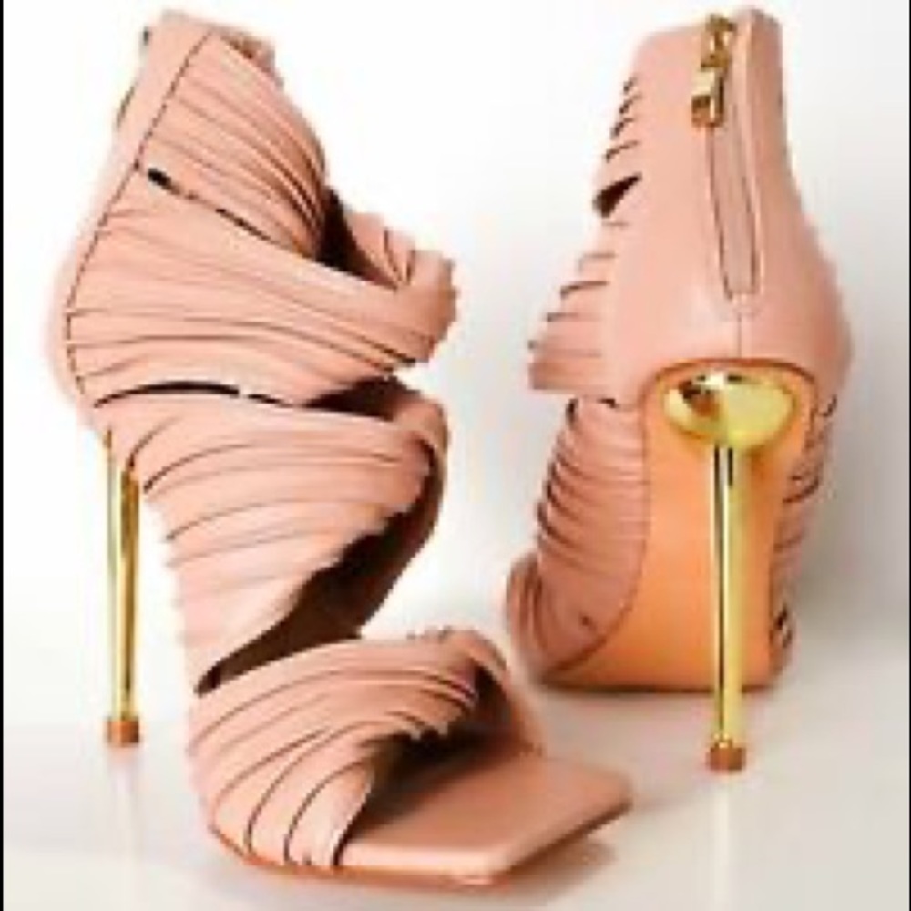 Pink open toe heels
